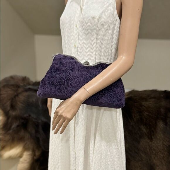 Purple Handmade Real Shearling leather Push Lock Shoulder Bag/Crossbody - Picture 4 of 16